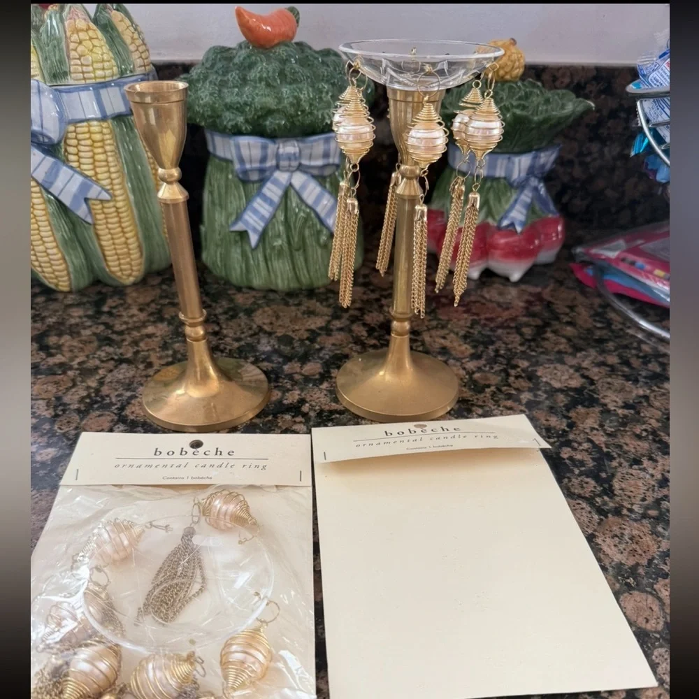 🆕 Pier 1 imports solid brass candle holders with bobeche ornamental candle ring.